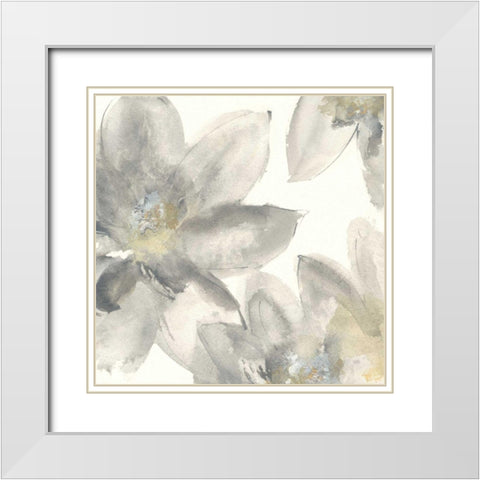 Gray and Silver Flowers I White Modern Wood Framed Art Print with Double Matting by Paschke, Chris