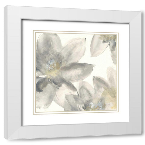 Gray and Silver Flowers I White Modern Wood Framed Art Print with Double Matting by Paschke, Chris