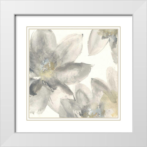 Gray and Silver Flowers I White Modern Wood Framed Art Print with Double Matting by Paschke, Chris