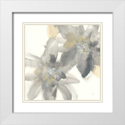 Gray and Silver Flowers II White Modern Wood Framed Art Print with Double Matting by Paschke, Chris