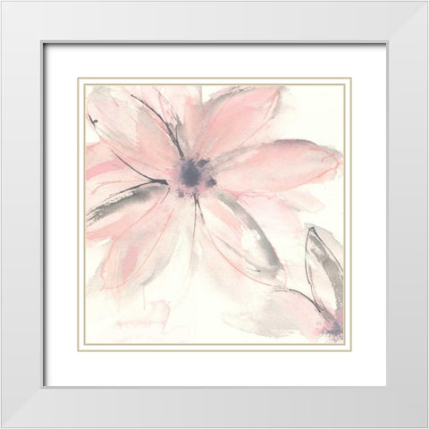 Blush Clematis II White Modern Wood Framed Art Print with Double Matting by Paschke, Chris