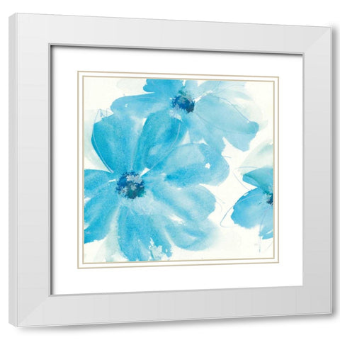 Aqua Mint Clematis I White Modern Wood Framed Art Print with Double Matting by Paschke, Chris