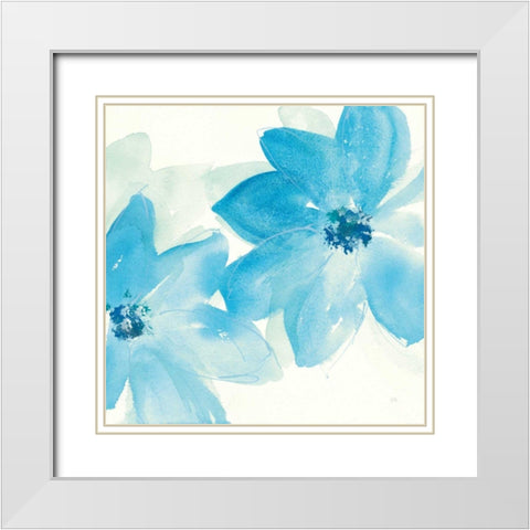 Aqua Mint Clematis II White Modern Wood Framed Art Print with Double Matting by Paschke, Chris