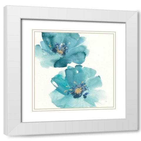 Teal Cosmos III White Modern Wood Framed Art Print with Double Matting by Paschke, Chris