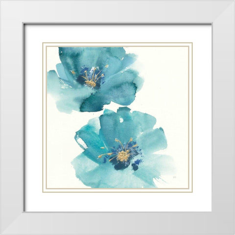 Teal Cosmos III White Modern Wood Framed Art Print with Double Matting by Paschke, Chris