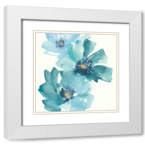 Teal Cosmos IV White Modern Wood Framed Art Print with Double Matting by Paschke, Chris