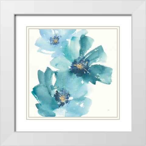 Teal Cosmos IV White Modern Wood Framed Art Print with Double Matting by Paschke, Chris