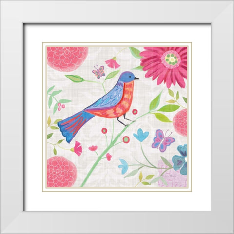 Damask Floral and Bird II v2 White Modern Wood Framed Art Print with Double Matting by Zaman, Farida