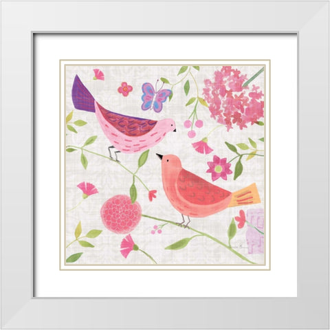 Damask Floral and Bird IV v2 White Modern Wood Framed Art Print with Double Matting by Zaman, Farida
