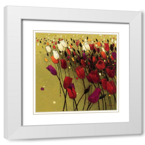 Tulip Drift Green White Modern Wood Framed Art Print with Double Matting by Novak, Shirley