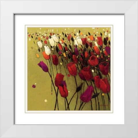 Tulip Drift Green White Modern Wood Framed Art Print with Double Matting by Novak, Shirley