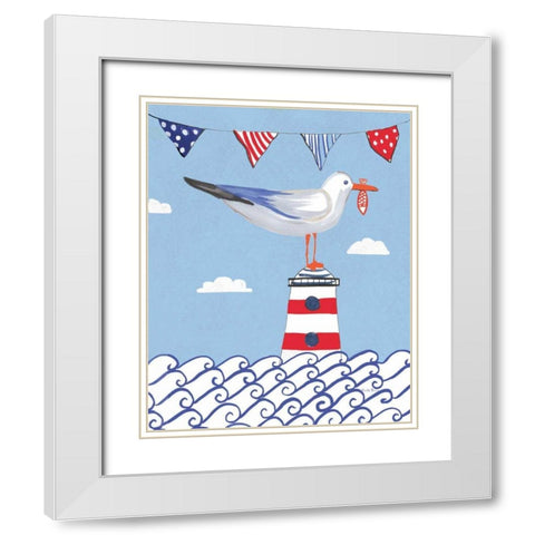 Coastal Bird I Flags on Blue White Modern Wood Framed Art Print with Double Matting by Zaman, Farida