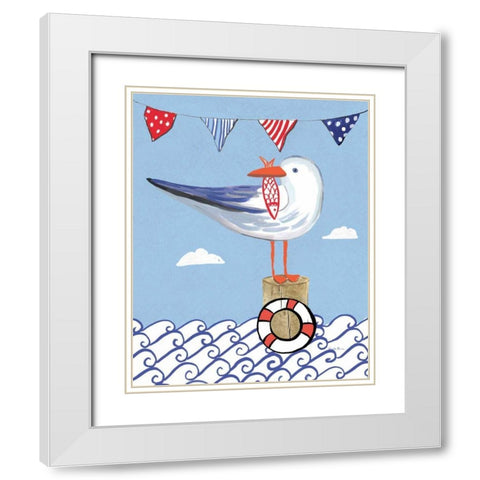 Coastal Bird II on Blue White Modern Wood Framed Art Print with Double Matting by Zaman, Farida