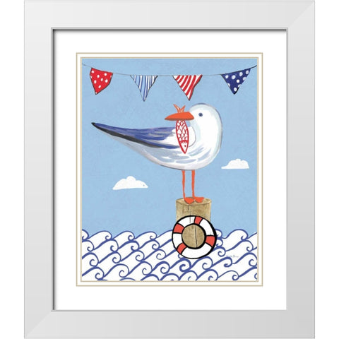 Coastal Bird II on Blue White Modern Wood Framed Art Print with Double Matting by Zaman, Farida