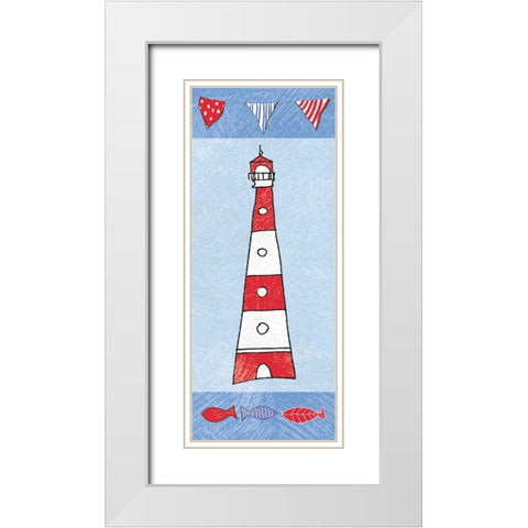Coastal Lighthouse I on Blue White Modern Wood Framed Art Print with Double Matting by Zaman, Farida