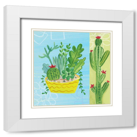 Cacti Garden IV no Birds and Butterflies White Modern Wood Framed Art Print with Double Matting by Zaman, Farida