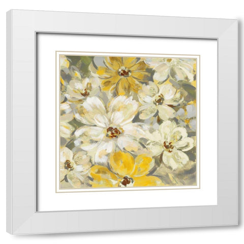 Scattered Spring Petals Yellow Gray Crop White Modern Wood Framed Art Print with Double Matting by Vassileva, Silvia