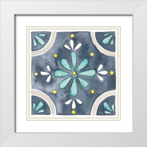 Garden Getaway Tile I Blue White Modern Wood Framed Art Print with Double Matting by Marshall, Laura