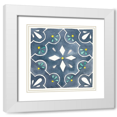 Garden Getaway Tile II Blue White Modern Wood Framed Art Print with Double Matting by Marshall, Laura