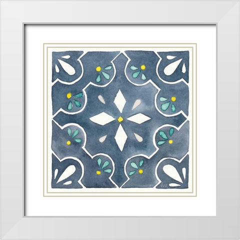 Garden Getaway Tile II Blue White Modern Wood Framed Art Print with Double Matting by Marshall, Laura