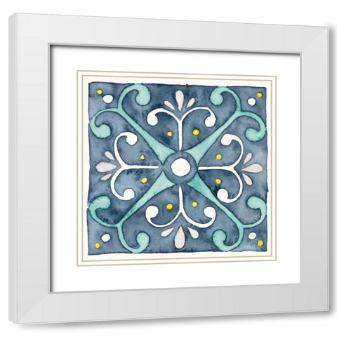 Garden Getaway Tile III Blue White Modern Wood Framed Art Print with Double Matting by Marshall, Laura