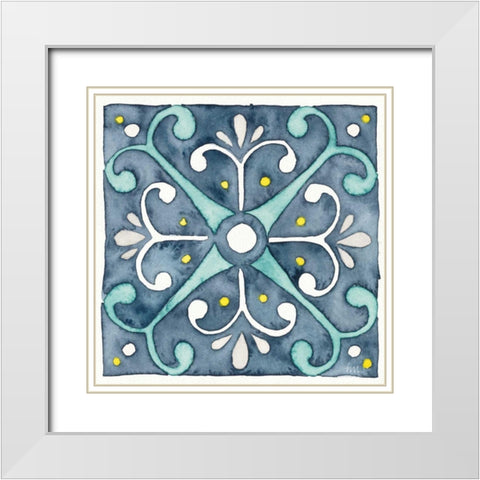 Garden Getaway Tile III Blue White Modern Wood Framed Art Print with Double Matting by Marshall, Laura