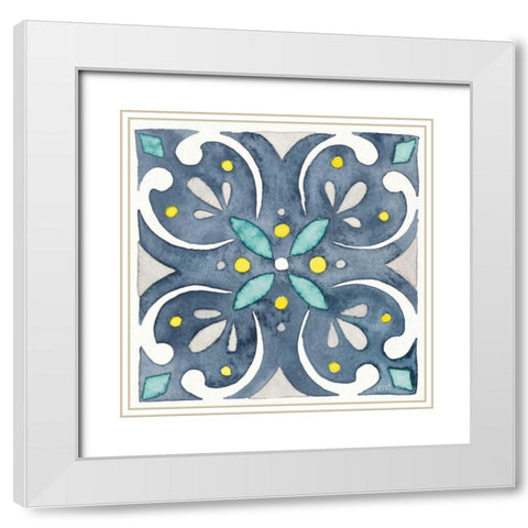 Garden Getaway Tile IV Blue White Modern Wood Framed Art Print with Double Matting by Marshall, Laura