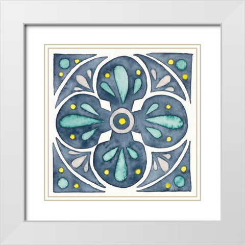 Garden Getaway Tile VI Blue White Modern Wood Framed Art Print with Double Matting by Marshall, Laura