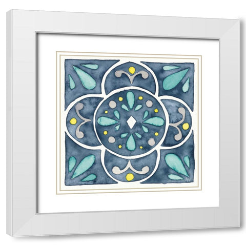 Garden Getaway Tile VII Blue White Modern Wood Framed Art Print with Double Matting by Marshall, Laura