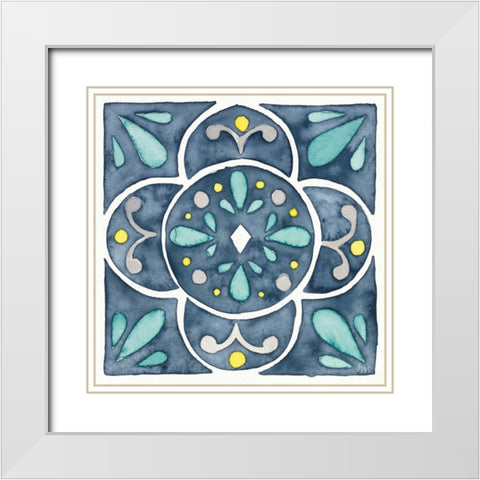 Garden Getaway Tile VII Blue White Modern Wood Framed Art Print with Double Matting by Marshall, Laura