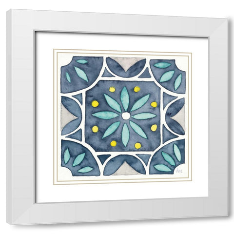 Garden Getaway Tile VIII Blue White Modern Wood Framed Art Print with Double Matting by Marshall, Laura
