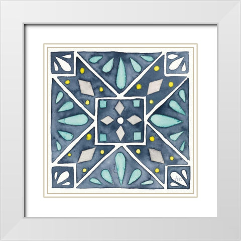 Garden Getaway Tile IX Blue White Modern Wood Framed Art Print with Double Matting by Marshall, Laura