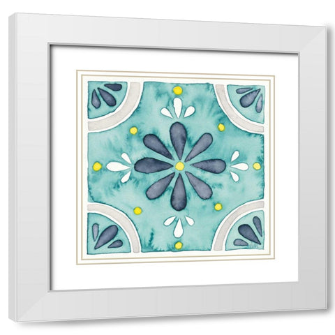 Garden Getaway Tile I Teal White Modern Wood Framed Art Print with Double Matting by Marshall, Laura
