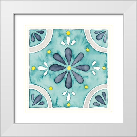 Garden Getaway Tile I Teal White Modern Wood Framed Art Print with Double Matting by Marshall, Laura