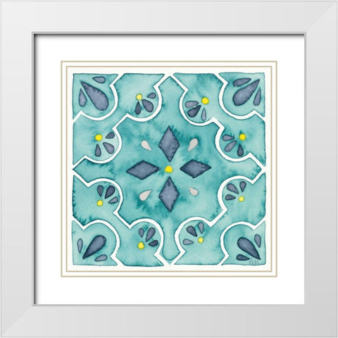 Garden Getaway Tile II Teal White Modern Wood Framed Art Print with Double Matting by Marshall, Laura