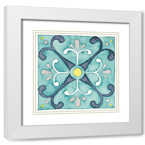 Garden Getaway Tile III Teal White Modern Wood Framed Art Print with Double Matting by Marshall, Laura