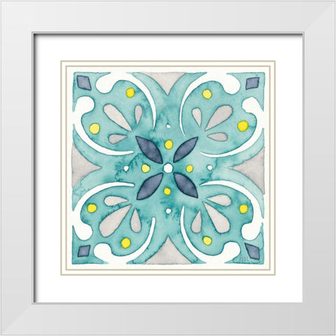 Garden Getaway Tile IV Teal White Modern Wood Framed Art Print with Double Matting by Marshall, Laura