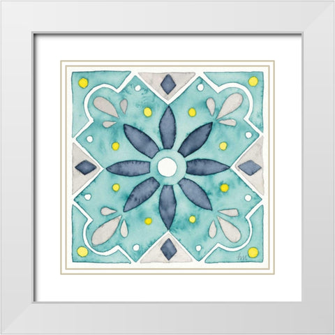 Garden Getaway Tile V Teal White Modern Wood Framed Art Print with Double Matting by Marshall, Laura