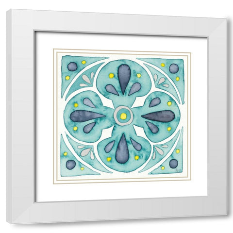 Garden Getaway Tile VI Teal White Modern Wood Framed Art Print with Double Matting by Marshall, Laura