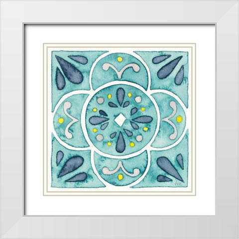Garden Getaway Tile VII Teal White Modern Wood Framed Art Print with Double Matting by Marshall, Laura