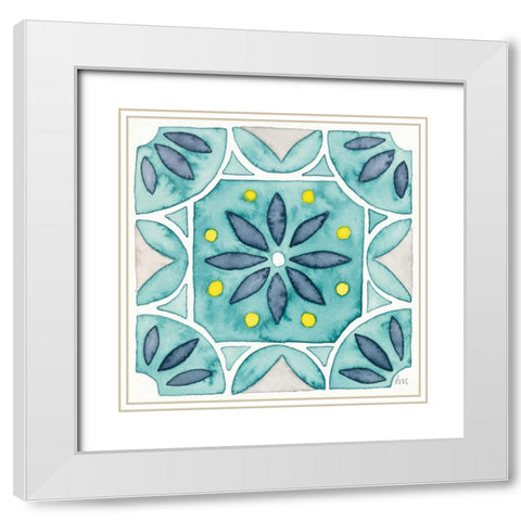 Garden Getaway Tile VIII Teal White Modern Wood Framed Art Print with Double Matting by Marshall, Laura