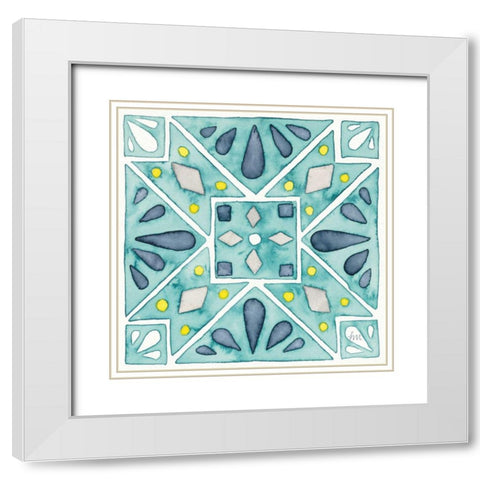 Garden Getaway Tile IX Teal White Modern Wood Framed Art Print with Double Matting by Marshall, Laura