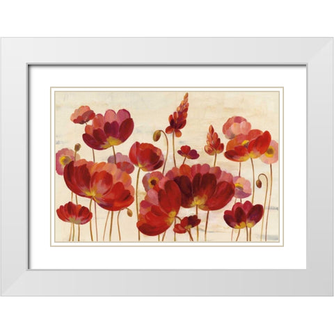 Red Flowers on Cream Crop White Modern Wood Framed Art Print with Double Matting by Vassileva, Silvia