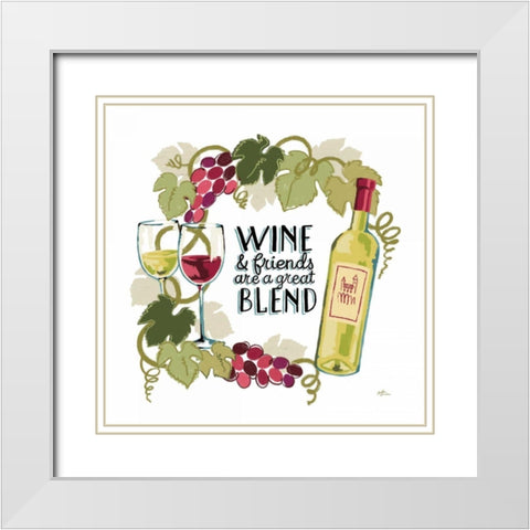 Wine and Friends V on White White Modern Wood Framed Art Print with Double Matting by Penner, Janelle