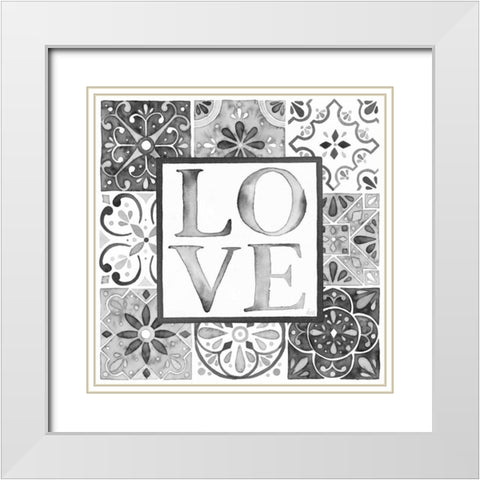 Garden Getaway Patchwork I Love BW White Modern Wood Framed Art Print with Double Matting by Marshall, Laura