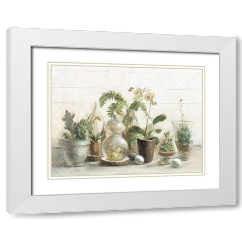 Greenhouse Orchids on Shiplap White Modern Wood Framed Art Print with Double Matting by Nai, Danhui