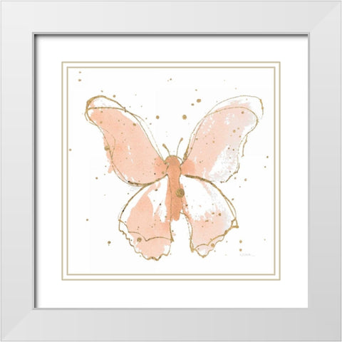 Gilded Butterflies II Blush White Modern Wood Framed Art Print with Double Matting by Novak, Shirley