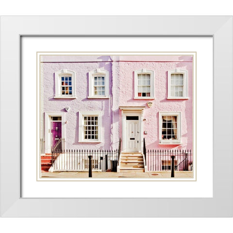 London Pink Purple Houses White Modern Wood Framed Art Print with Double Matting by Bevan, Keri