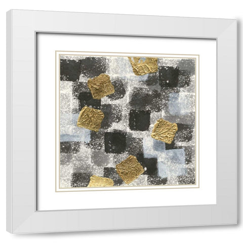Gold Squares I White Modern Wood Framed Art Print with Double Matting by Paschke, Chris