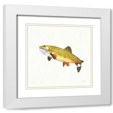 Gone Fishin Brookie White Modern Wood Framed Art Print with Double Matting by DeNeige, Elyse